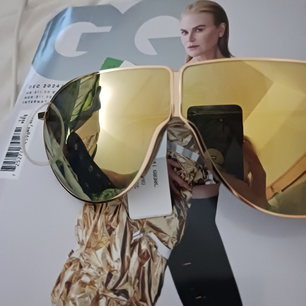 Stella McCartney Gorgeous Gold Metal & Mirrored Aviator Sunglass NWT - Picture 2 of 16